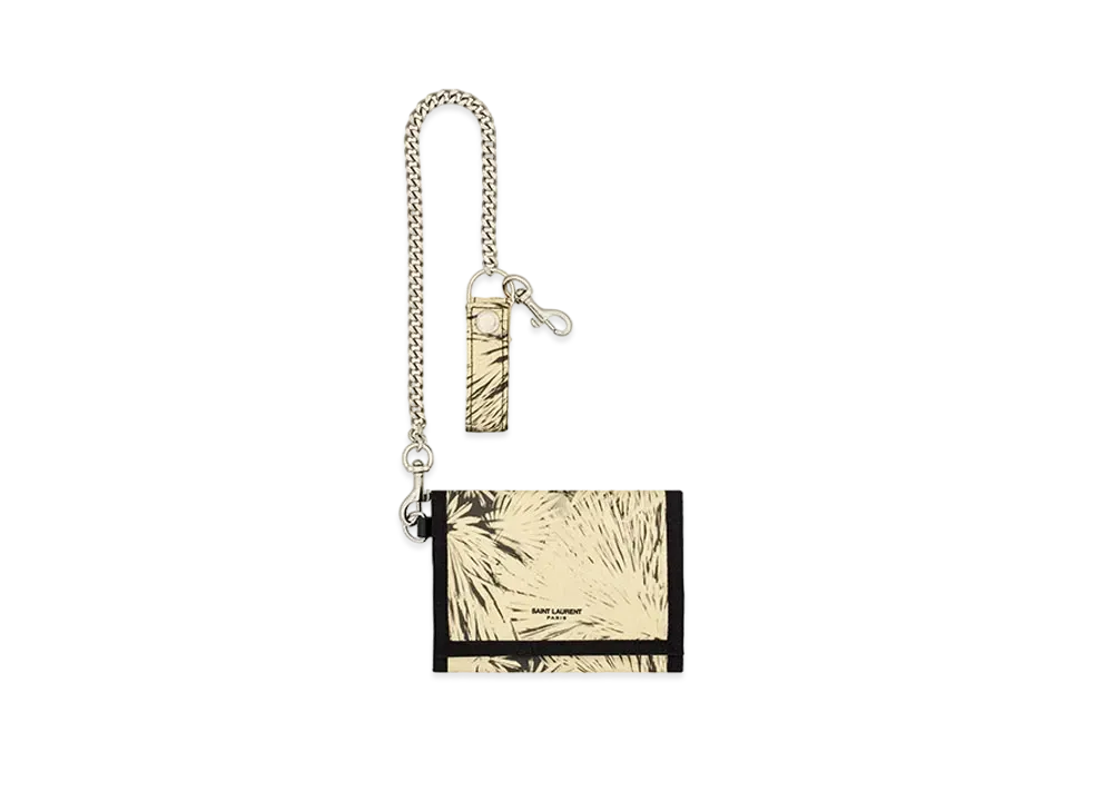 Saint Laurent Buffalo Chain Wallet In Nylon And Smooth Leather "Light Cream"