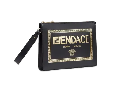 FENDI x Versace Fendace Printed Black Leather Logo Pouch "Black"
