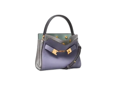 TORY BURCH Lee Radziwill Pebbled Petit Double Bag "Dark Lotus"