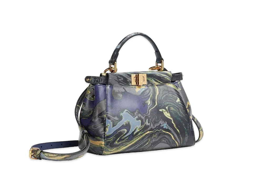 FENDI Peakabo Mini Marble Nappa Leather Bag "Blue"