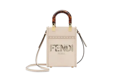 FENDI Sunshine Shopper Small Leather / Ellaf Leather Mini Bag "Light Gray"