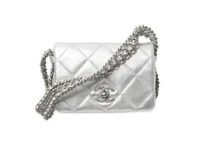 CHANEL Mini Flap Bag Metallic Lambskin "Silver"