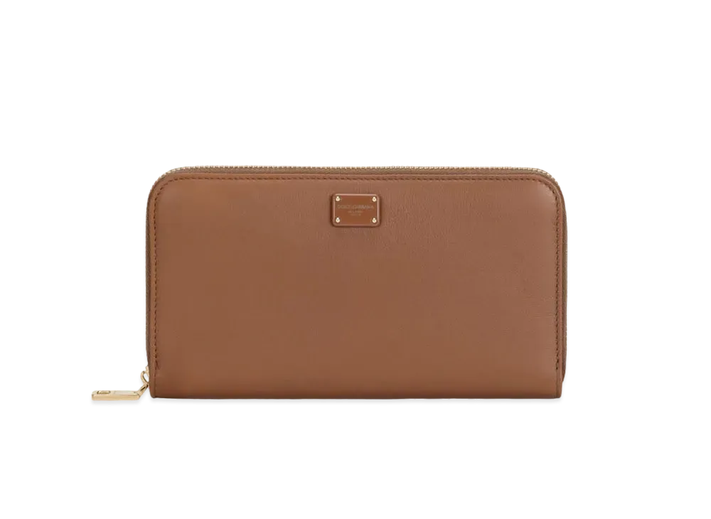 ドルチェ&ガッバーナ ジップアラウンド ウォレット カーフスキン ロゴプレート "ブラウン" BI0473AO04981236