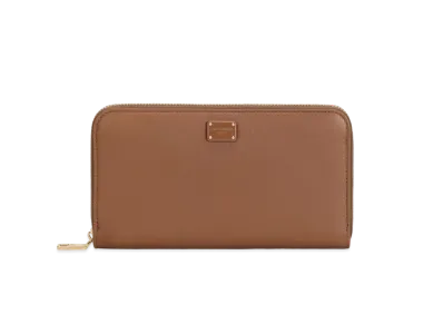 Dolce&Gabbana Zip-Around Wallet Calfskin Logo Plate "Brown"
