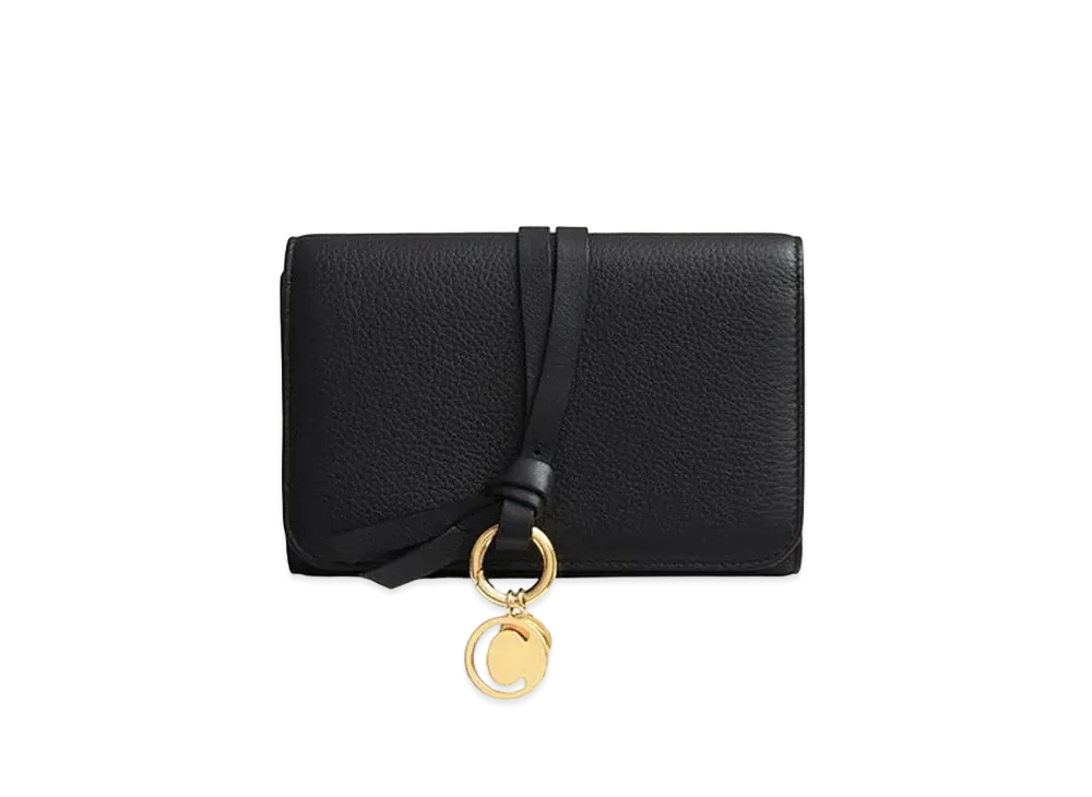 Chloe Women's Alphabet Compact Wallet In Grained & Smooth Calfskin "Black"