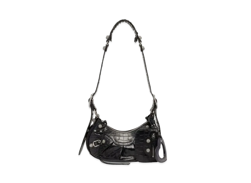 BALENCIAGA Le Cagole XS Shoulder Bag Crocodile Embossed With Rhinestones "Black"