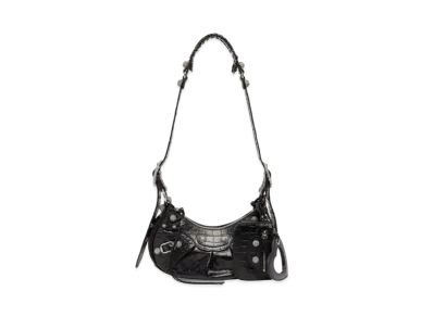 BALENCIAGA Le Cagole XS Shoulder Bag Crocodile Embossed With Rhinestones "Black"