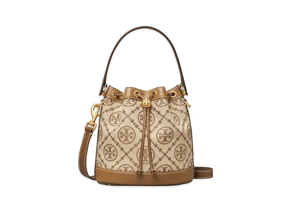 Tory Burch T Monogram Jacquard Bucket Bag "Hazelnut"