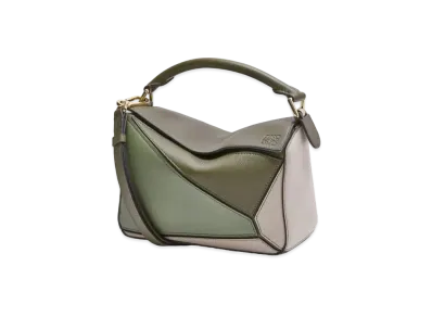LOEWE Small Puzzle Bag In Classic Calfskin "Autumn Green/Light Oat"