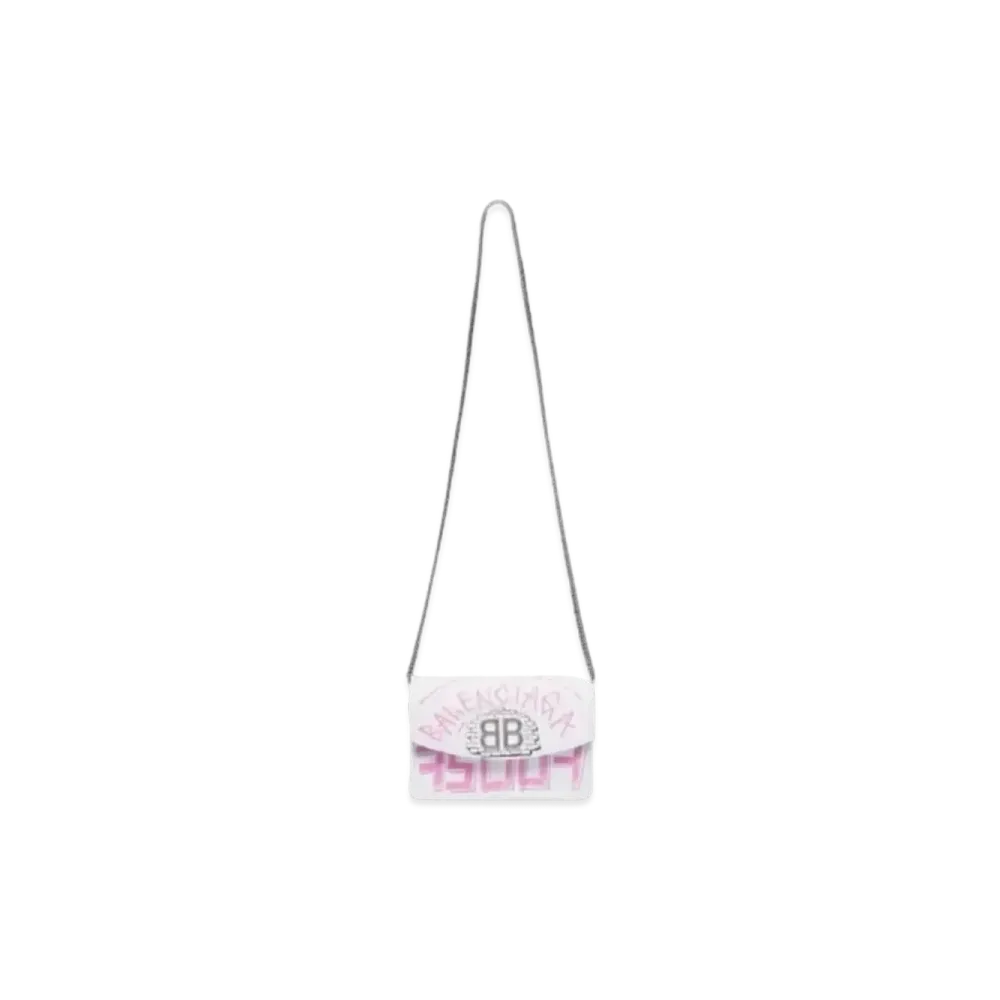 BALENCIAGA BB Graffiti Chain Wallet "Black/White/Pink"