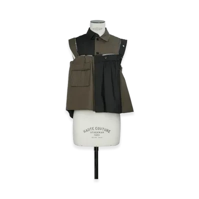 sacai Women's Poplin x Cotton Weather Shirt "Black/Dark Khaki"
