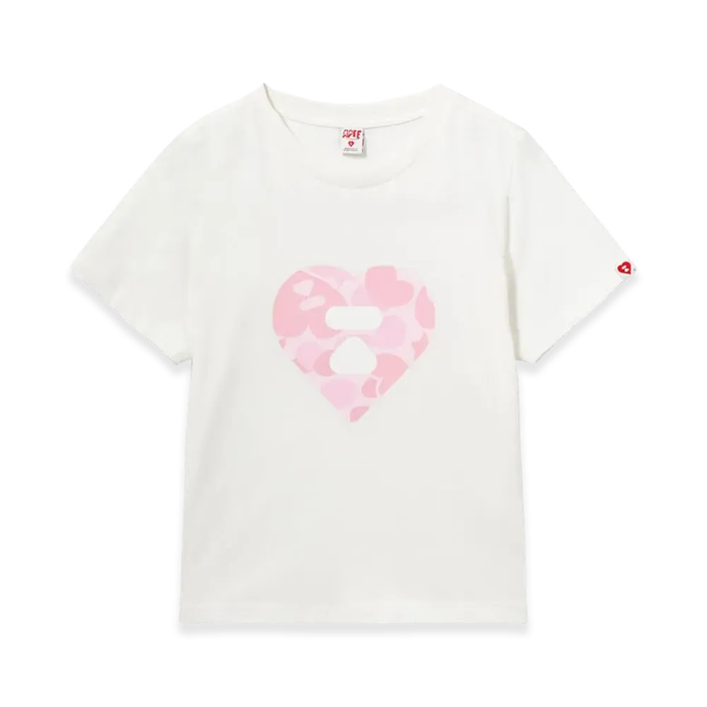 A BATHING APE Women's Camo Heart Printed Tee #1 "White/Pink"