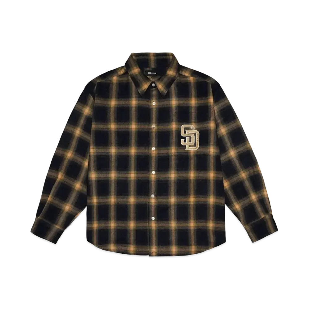 WIND AND SEA x MLB San Diego Padres Check Shirt "Navy Yellow"