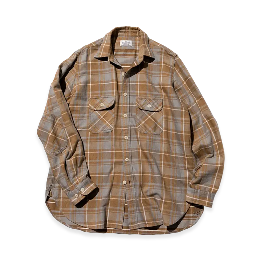 Unlikely Elbow Patch Flannel Work Shirts "Beige Plaids"