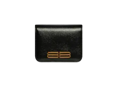 BALENCIAGA Gossip Bifold Card Holder In Stripe Embossed Calfskin "Black"