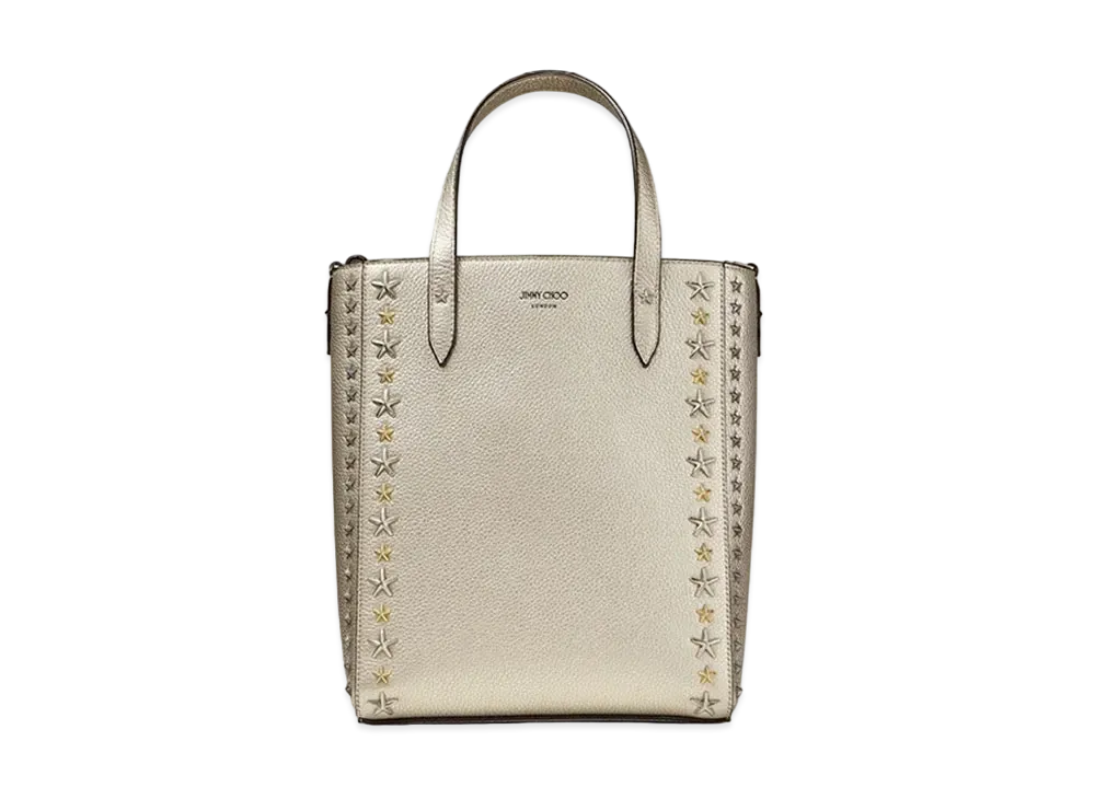 Jimmy Choo Pegasi N/S Metallic Soft Grainy Calf Tote Bag With Star Studs "Mix/Light Gold"