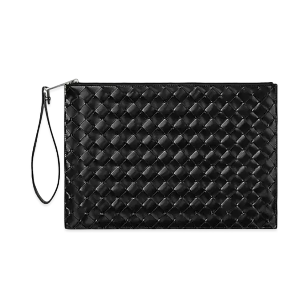 Bottega Veneta Medium Intrecciato Woven Calfskin Clutch "Black"