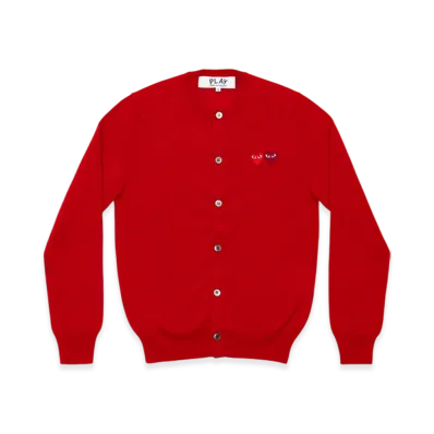 PLAY COMME des GARCONS Round Neck Cardigan With Twin Red x Burgundy Emblem "Red"