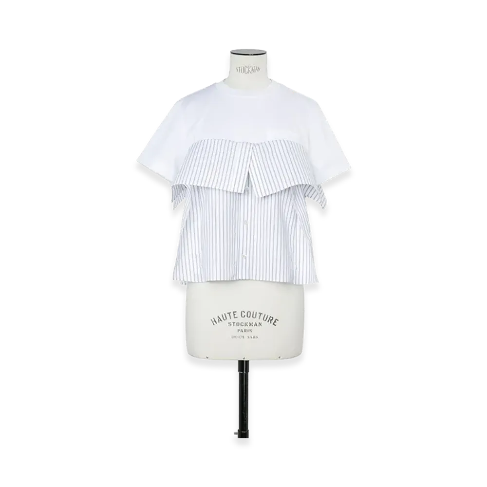 sacai Women's Poplin x Cotton Jersey T-Shirt "White/Off White Stripe"