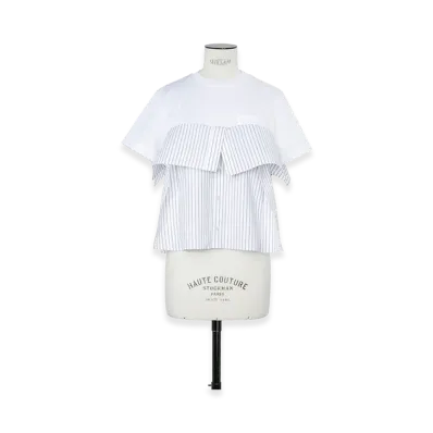 sacai Women's Poplin x Cotton Jersey T-Shirt "White/Off White Stripe"