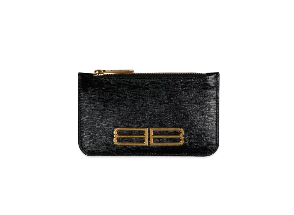 BALENCIAGA Gossip Long Coin And Card Holder In Stripe Embossed Calfskin "Black"