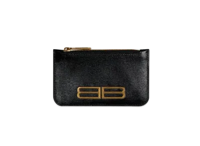 BALENCIAGA Gossip Long Coin And Card Holder In Stripe Embossed Calfskin "Black"