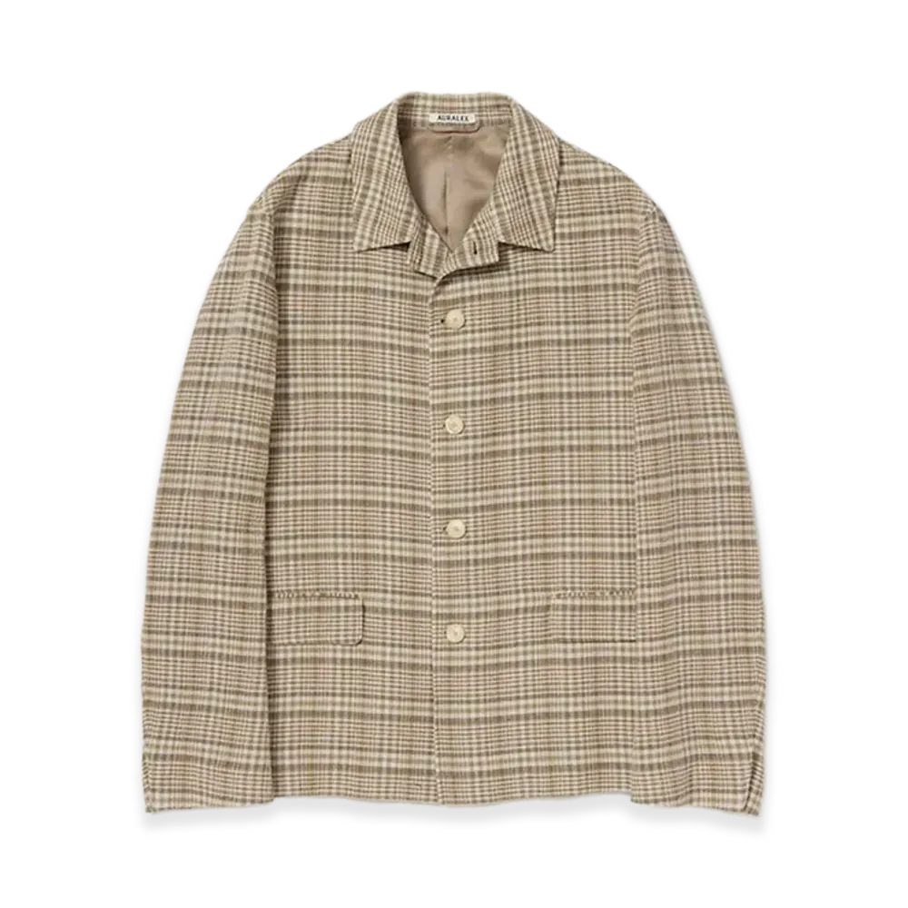 AURALEE Silk Linen Nep Check Jacket "Ivory Beige Check"