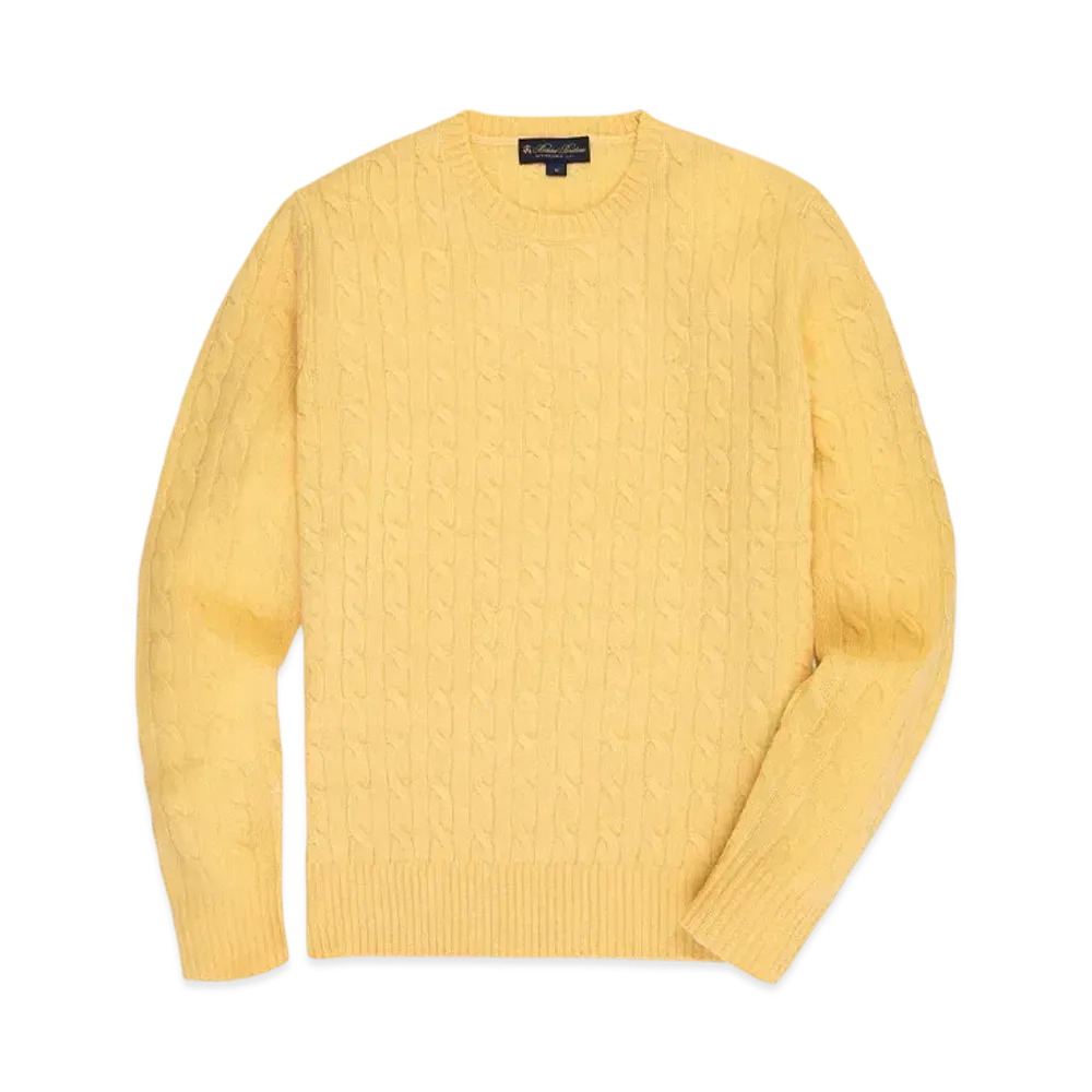 Brooks Brothers Wool GF Logo Cable Cewneck Sweater "Yellow"