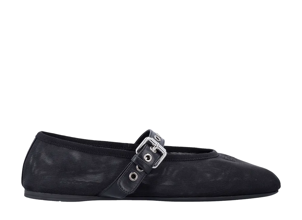 MIU MIU Women's Mesh Fabric Ballerinas "Black"