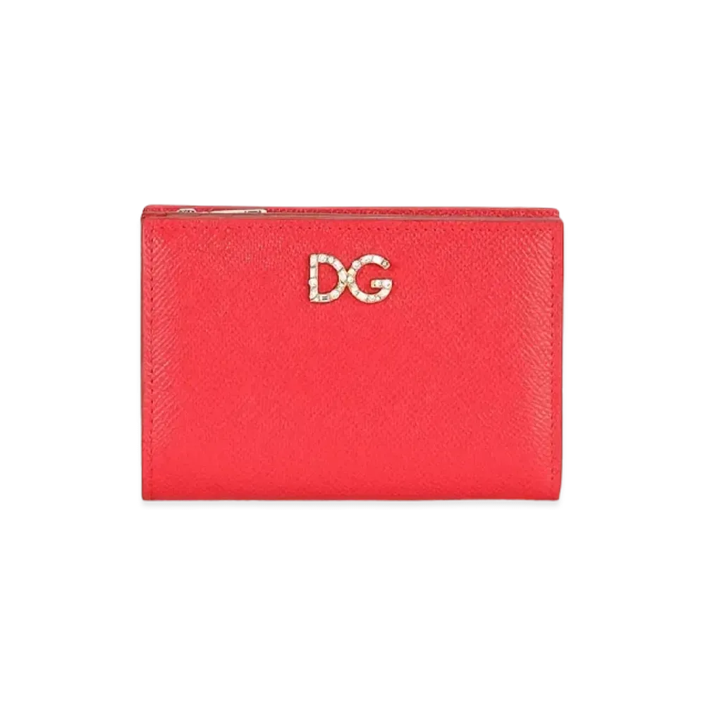 Dolce&Gabbana Wallet Small Dauphine Calfskin DG Rhinestone "Red"