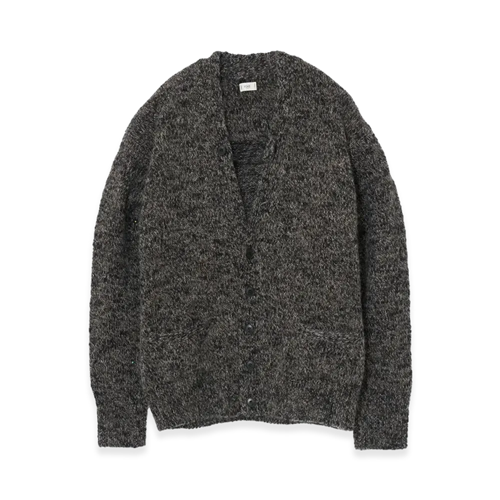 YOKE Wool Mohair Blend Mottle yarn Triple Marl Cardigan "Black"