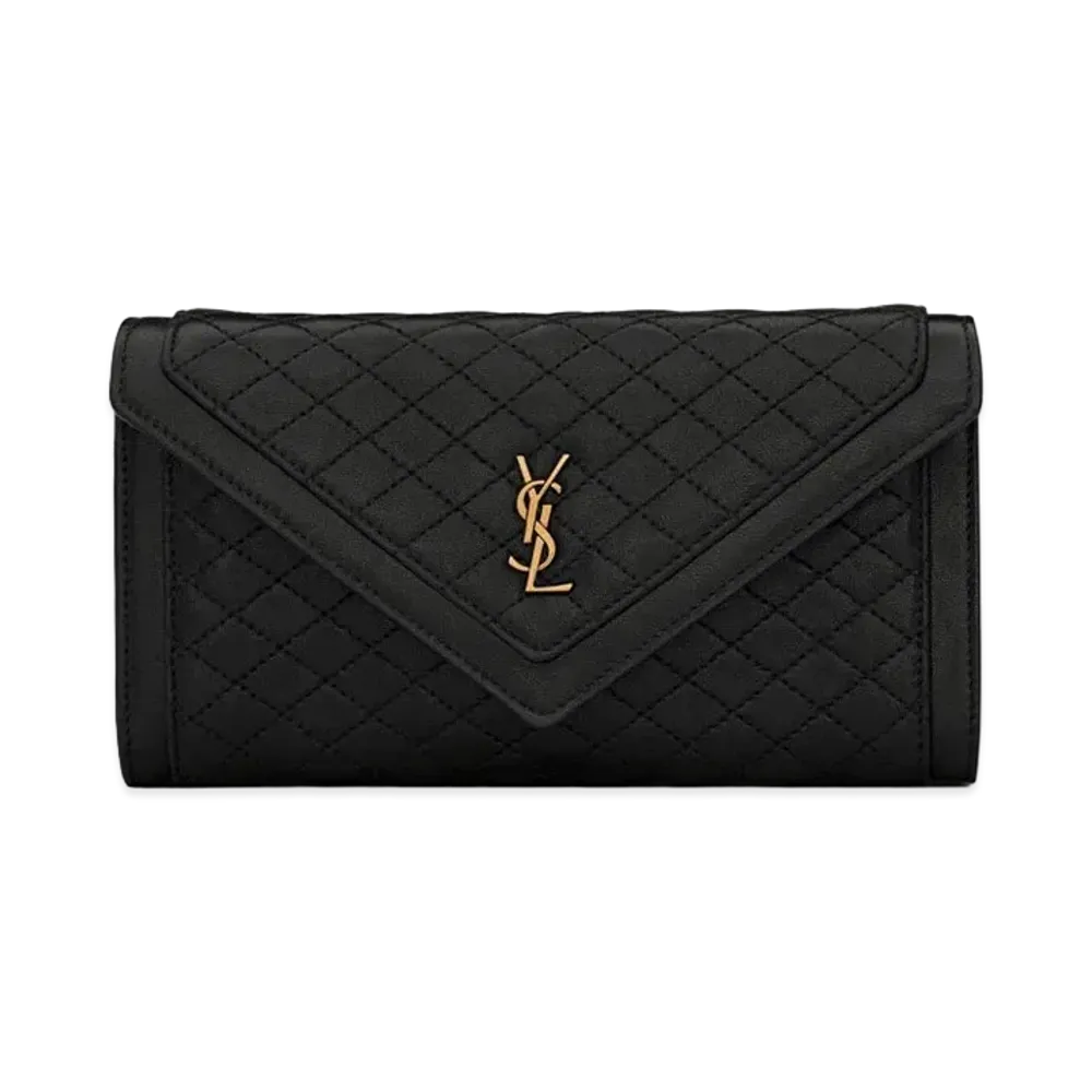 SAINT LAURENT Gaby Large Flap Wallet In Quilted Lambskin "Black"