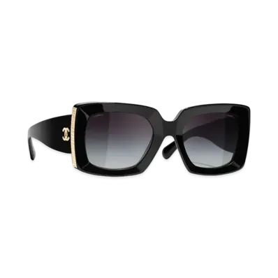 CHANEL Rectangle Sunglasses Acetate Lenses Gray Gradient "Black/Gold"