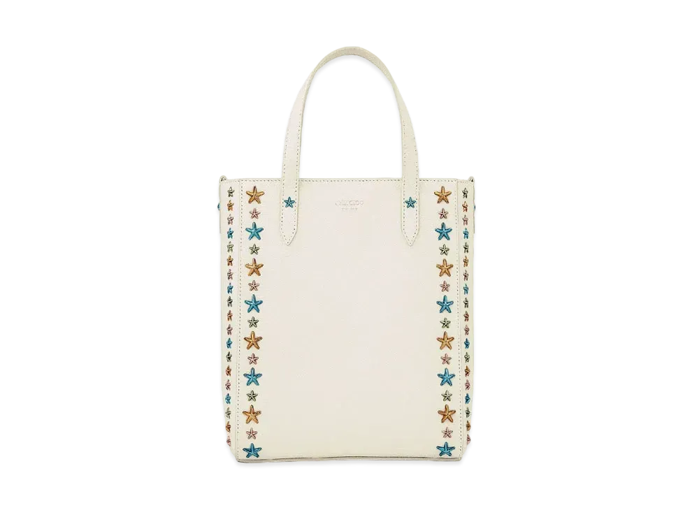 Jimmy Choo Pegasi N/S Soft Grainy Calf Leather Tote Bag With Star Studs "Multicolour/Latte"
