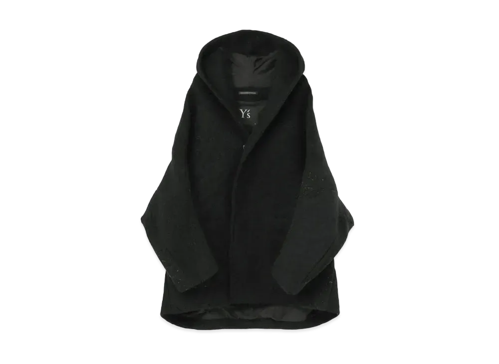 Yohji Yamamoto Y's ALAN KNIT NEEDLE PUNCH HOODED COAT "Black"
