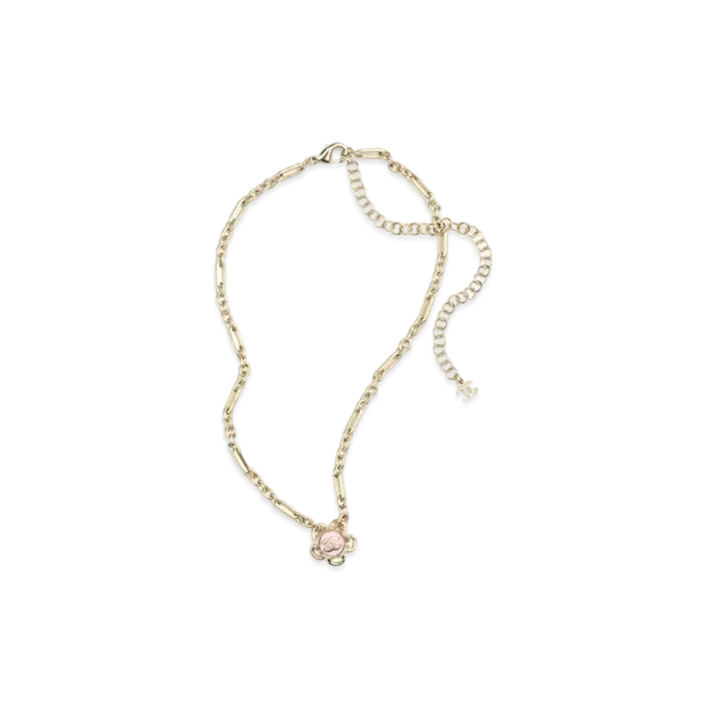 CHANEL Pendant Necklace Metal & Glass Pearls "Gold/Pink"