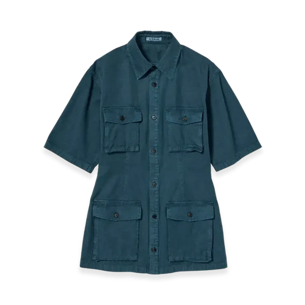 AURALEE Product Dyed Finx Gabardine Mini Shirt Dress "Dyed Navy"