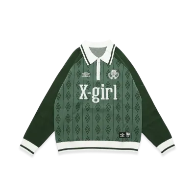 X-Girl x Umbro Half Zip Jacquard Knit Top "Green"