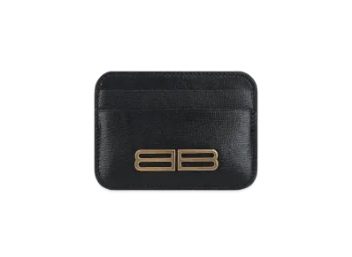 BALENCIAGA Gossip Card Holder In Stripe Embossed Calfskin "Black"
