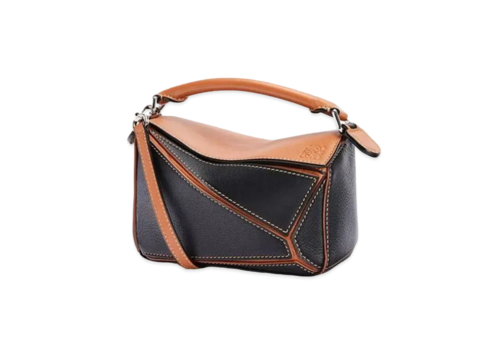 LOEWE Mini Puzzle Bag In Classic Calfskin "Black/Tan"