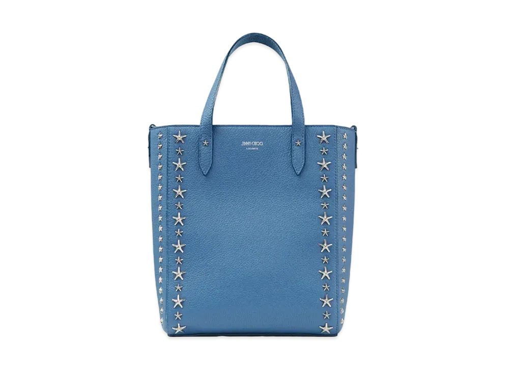 Jimmy Choo Pegasi N/S Soft Grainy Calf Leather Tote Bag With Star Studs "Silver/Butterfly Blue"