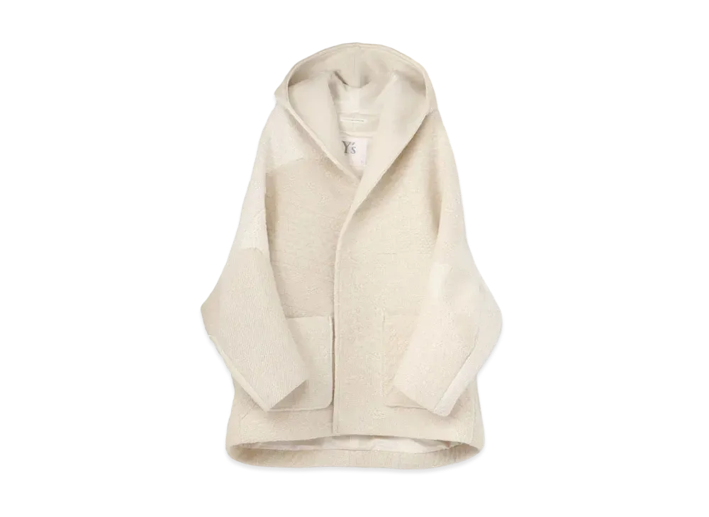Yohji Yamamoto Y's ALAN KNIT NEEDLE PUNCH HOODED COAT "White"
