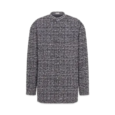 Dior x LEWIS HAMILTON Officer Collar Shirt Cotton and Wool Blend Tweed "Blue"