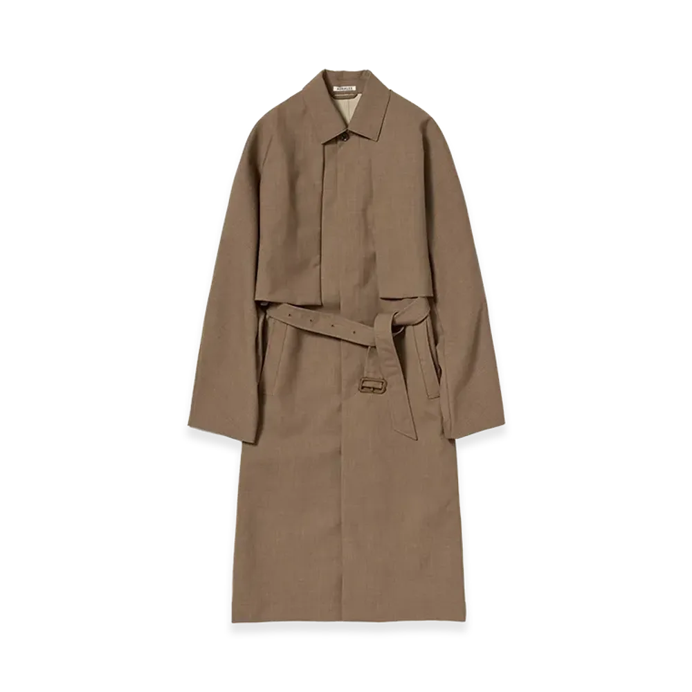 AURALEE Bonded Tropical Wool Layered Soutien Collar Coat "Top Brown"