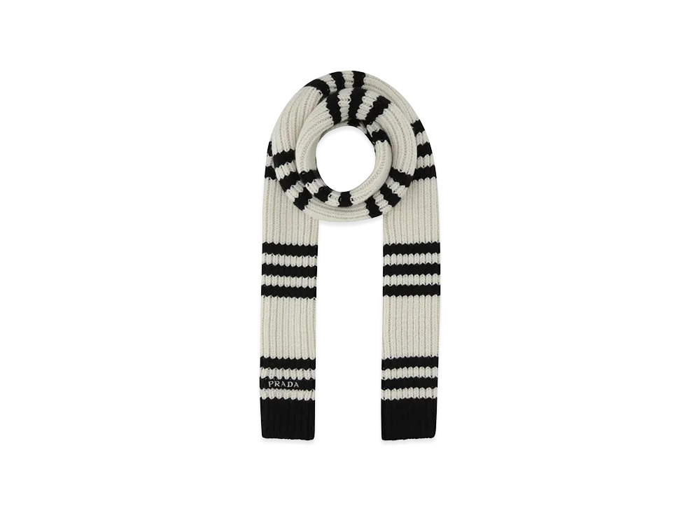 PRADA Women's Embroidered Cashmere Scarf "White/Black"