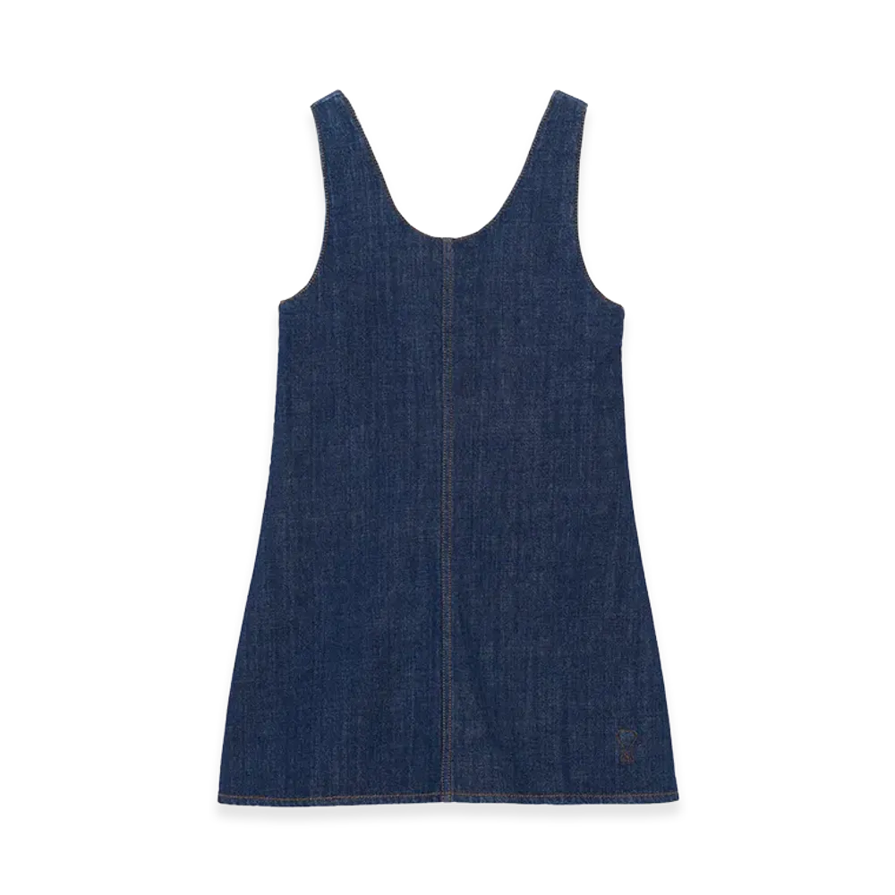 AMI PARIS Cotton Short Strapped Dress "Blue"
