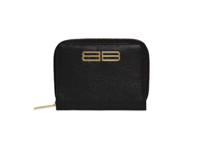 BALENCIAGA Gossip Bifold Compact Wallet In Stripe Embossed Calfskin "Black"