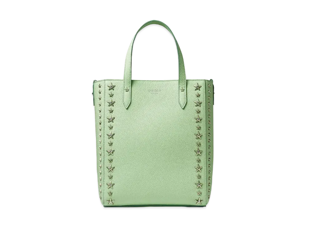 Jimmy Choo Pegasi N/S Soft Grainy Calf Leather Tote Bag With Star Studs "Silver/Peppermint"
