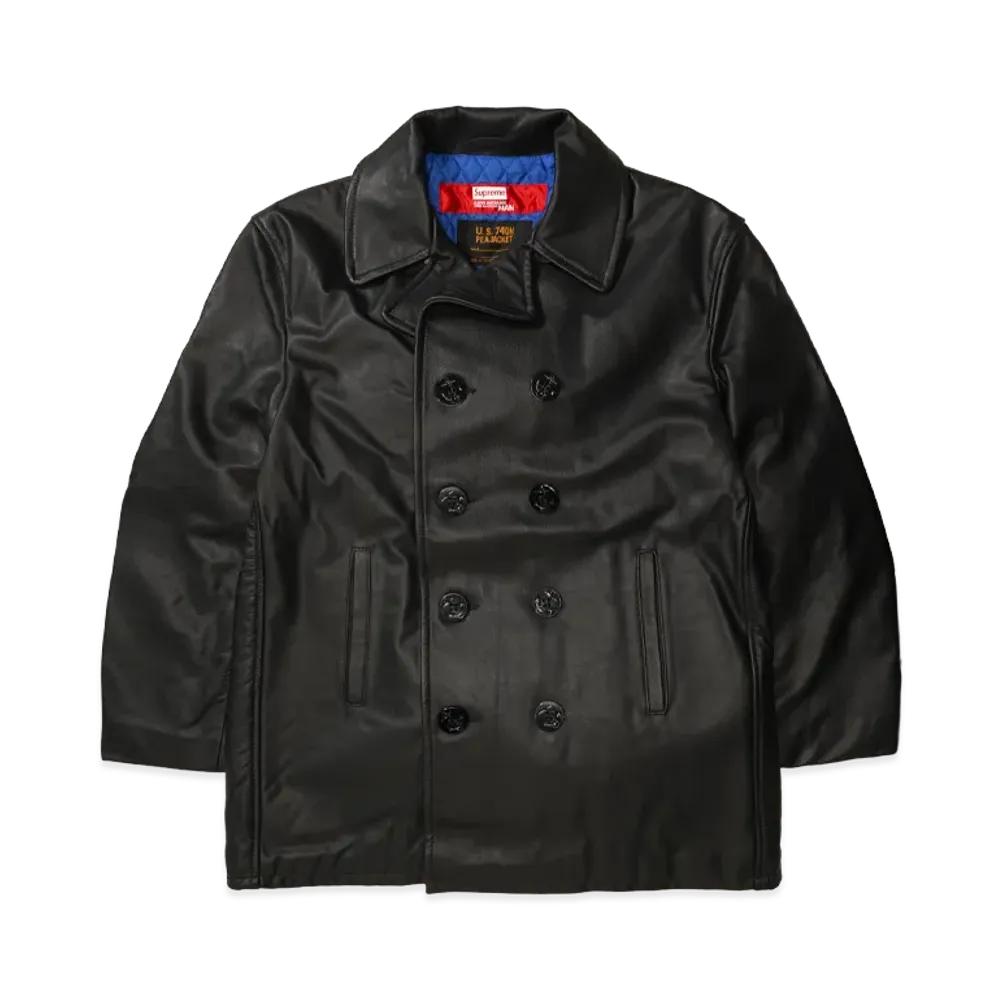 Supreme x JUNYA WATANABE COMME des GARCONS MAN Schott Leather Peacoat "Black"