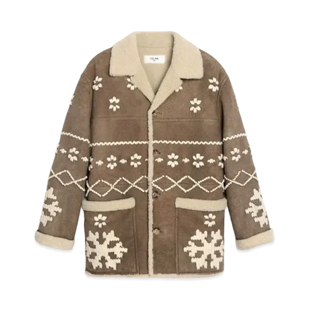 CELINE Embroidery Jacket / Shearling "Khaki/Cream"